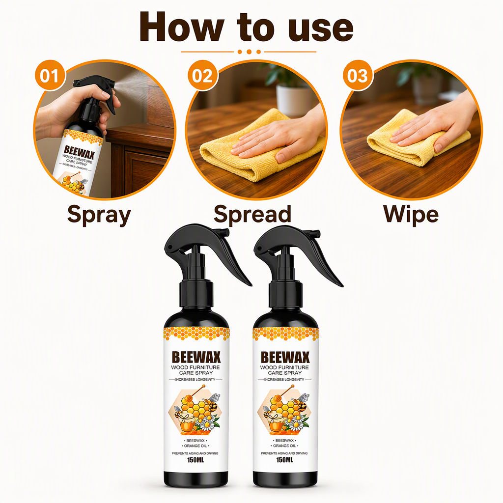 Beeswax Spray Furniture Polish, Wood Cleaner, Wood Floor Polish PACK OF 2 – steps