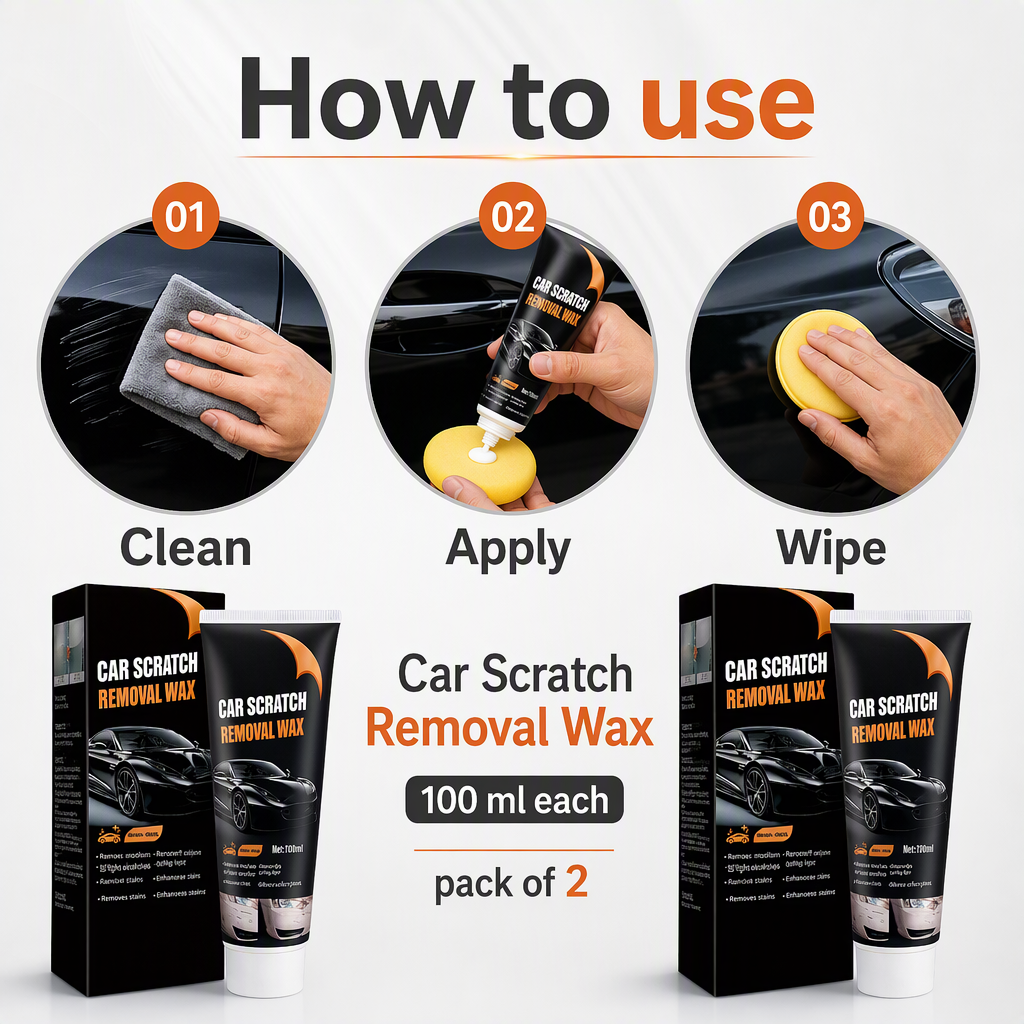 Car Scratch Removal Wax100 ml each pack of 2 – steps