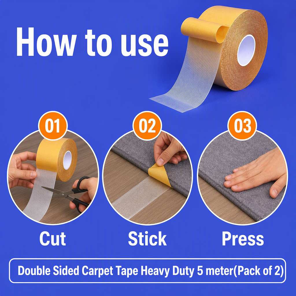 Double Sided Carpet Tape Heavy Duty 5 meter(Pack of 2) – steps