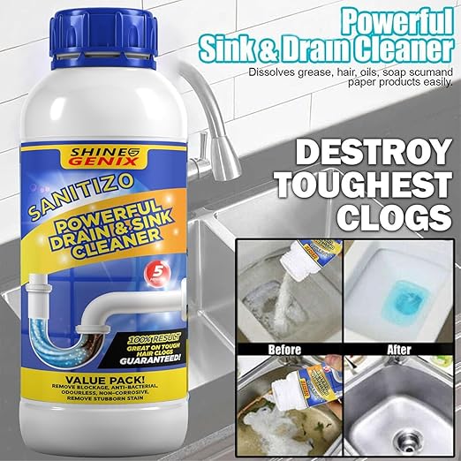 Drain Cleaner Powder – Sink, Basin & Bathroom ki Naali ke liye (4 Bottle, 400 g)
