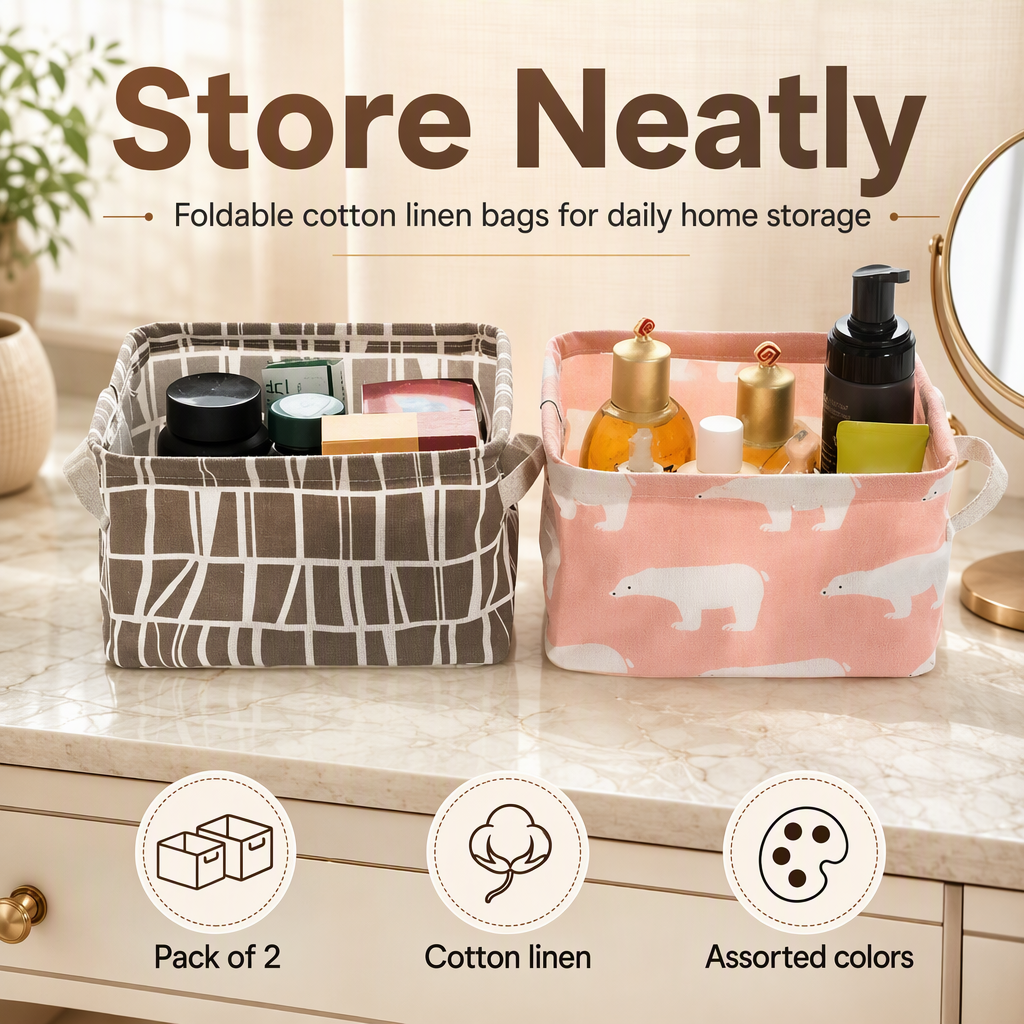 Folding Cotton Linen Storage Bag in assorted colors (PACK OF 2) – hero