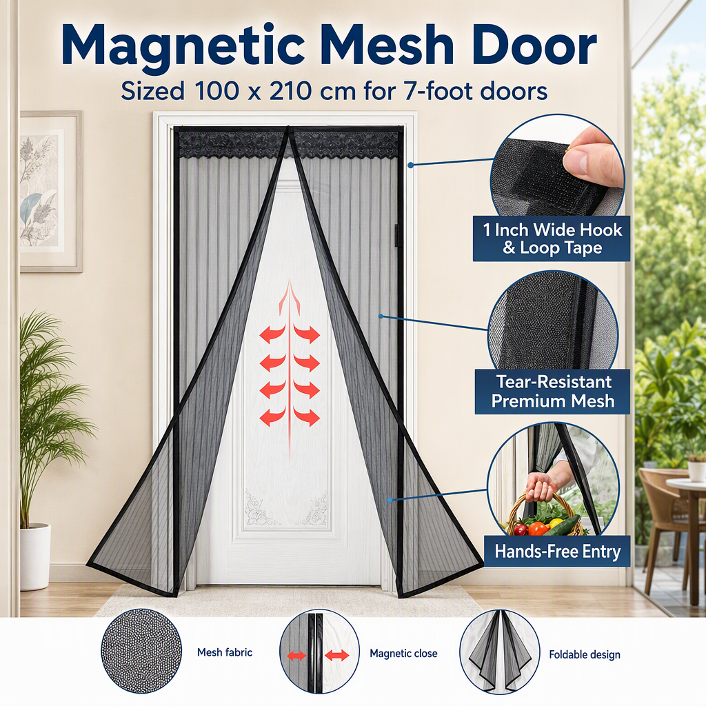 Mesh Screen Net Home Magnetic Foldable Anti Mosquito Door Curtains 100*210CM which fits to Door Size - 7 Feet – hero