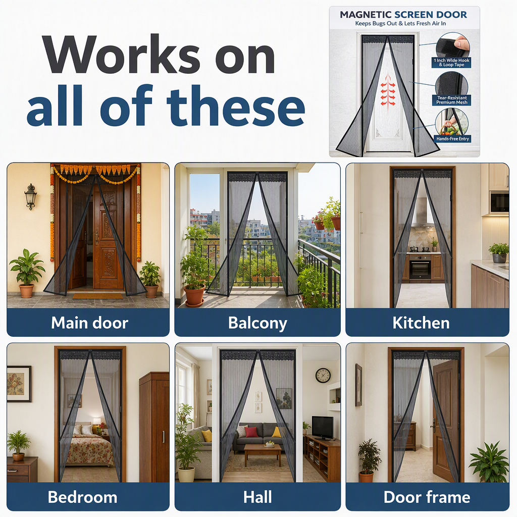 Mesh Screen Net Home Magnetic Foldable Anti Mosquito Door Curtains 100*210CM which fits to Door Size - 7 Feet – places