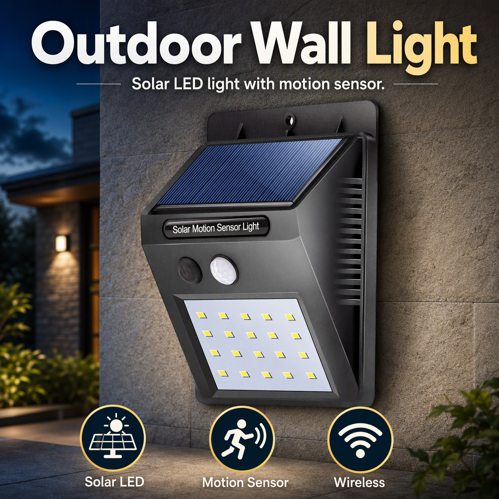 Solar LED Wall Lights Outdoor, Waterproof Wireless Super Bright Security Motion Sensor Light for Garage Yard Patio Garde