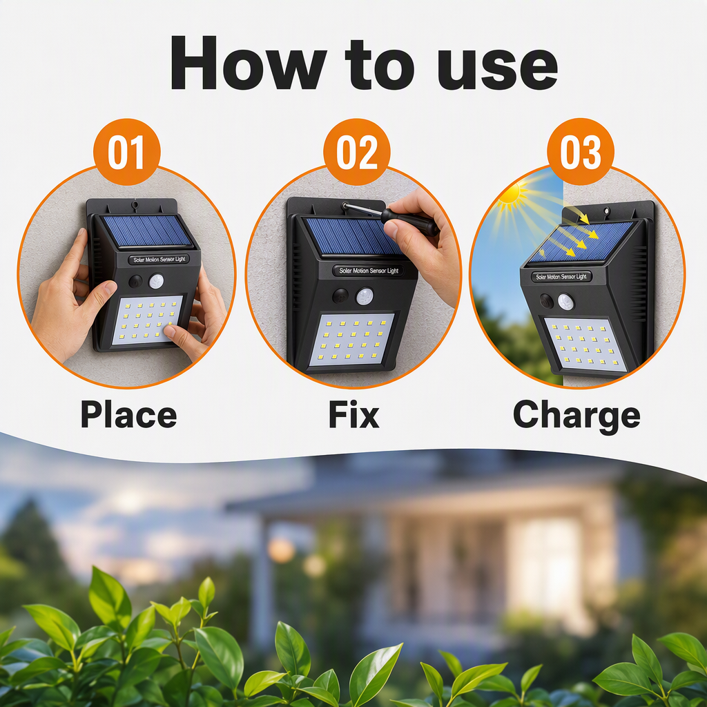 Solar LED Wall Lights Outdoor, Waterproof Wireless Super Bright Security Motion Sensor Light for Garage Yard Patio Garde