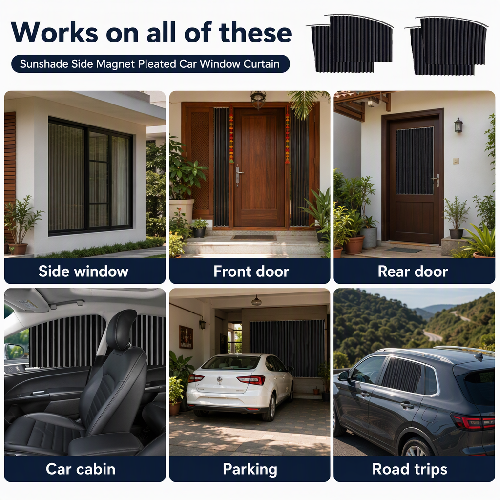 Sunshade Side Magnet Pleated Car Window Curtain – places