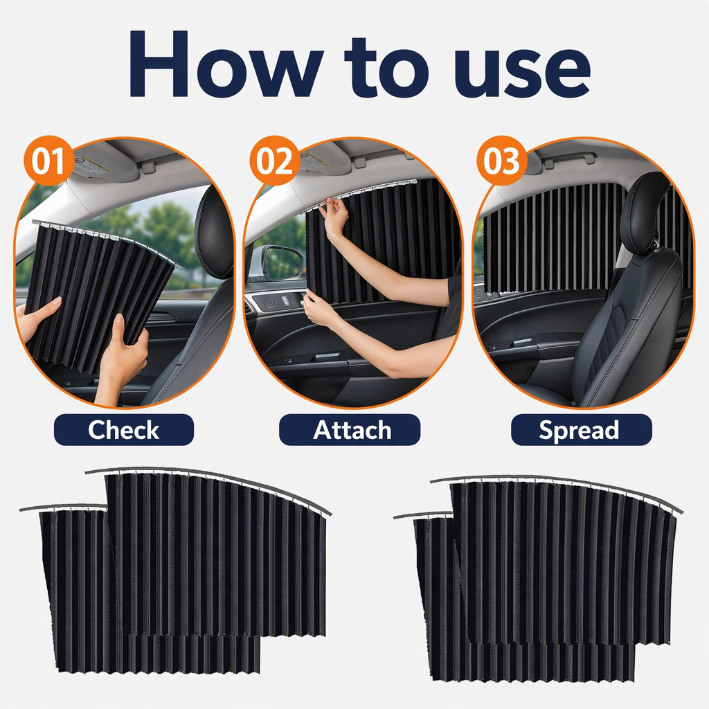 Sunshade Side Magnet Pleated Car Window Curtain – steps