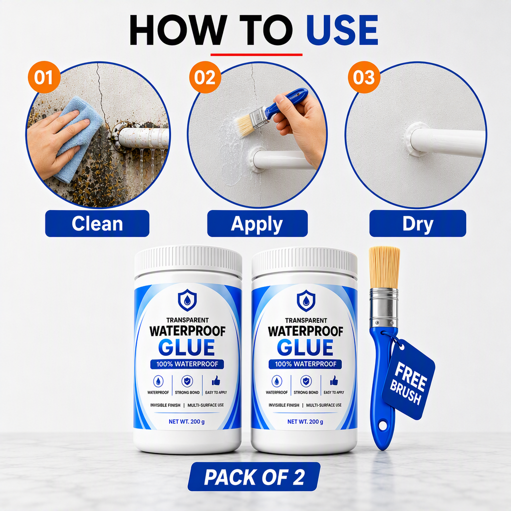 Transparent Waterproof Glue  Free Brush 200g each pack of 2 – steps